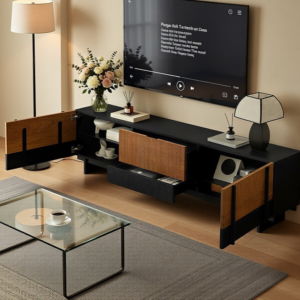 Modern Solid Wood TV Stand with Storage Eco-Friendly & Easy Clean Living Room Furniture for Small Apartments - Image 4