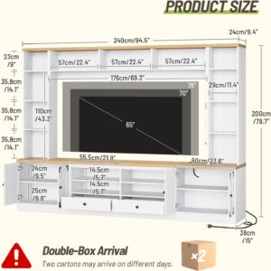 94.5" Wall Unit Entertainment Center with Doors, Farmhouse TV Stand with Bookshelves, Storage Cabinet, Fits TVs up to 78", Large Media Console with LED Light and Power Outlet, for Living Room - Image 4