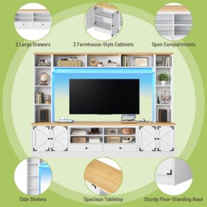 94.5" Wall Unit Entertainment Center with Doors, Farmhouse TV Stand with Bookshelves, Storage Cabinet, Fits TVs up to 78", Large Media Console with LED Light and Power Outlet, for Living Room - Image 5