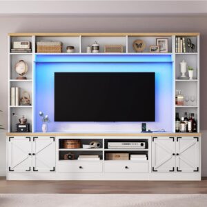 94.5" Wall Unit Entertainment Center with Doors, Farmhouse TV Stand with Bookshelves, Storage Cabinet, Fits TVs up to 78", Large Media Console with LED Light and Power Outlet, for Living Room - Image 6