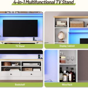 94.5" Wall Unit Entertainment Center with Doors, Farmhouse TV Stand with Bookshelves, Storage Cabinet, Fits TVs up to 78", Large Media Console with LED Light and Power Outlet, for Living Room - Image 7