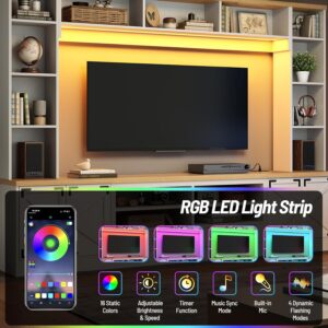 94.5" Wall Unit Entertainment Center with Doors, Farmhouse TV Stand with Bookshelves, Storage Cabinet, Fits TVs up to 78", Large Media Console with LED Light and Power Outlet, for Living Room - Image 3