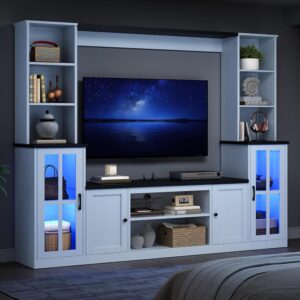 74'' Wall Unit Entertainment Center, Farmhouse TV Stand with Bookshelves, Storage Organizer, Fits TVs Up to 50'', Large Media Console with LED Light Strip and Power Outlets for Living Room - Image 3