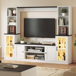 74'' Wall Unit Entertainment Center, Farmhouse TV Stand with Bookshelves, Storage Organizer, Fits TVs Up to 50'', Large Media Console with LED Light Strip and Power Outlets for Living Room - Image 4