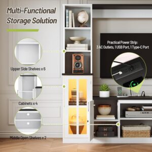 74'' Wall Unit Entertainment Center, Farmhouse TV Stand with Bookshelves, Storage Organizer, Fits TVs Up to 50'', Large Media Console with LED Light Strip and Power Outlets for Living Room - Image 6