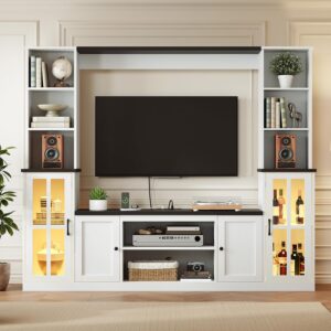 74'' Wall Unit Entertainment Center, Farmhouse TV Stand with Bookshelves, Storage Organizer, Fits TVs Up to 50'', Large Media Console with LED Light Strip and Power Outlets for Living Room - Image 8