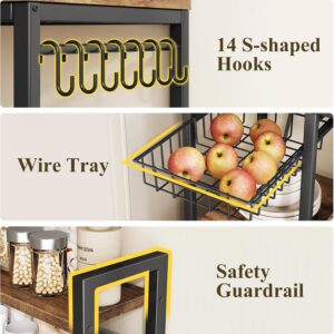 Baker Rack with Power Outlet - Microwave Stand with Storage, Large Coffee Bar Station with 14 Hooks, Metal Kitchen Shelf Rack for Spices, Pots (Rustic Brown) | with Power Outlet, with Storage, with 14 Hooks, for Spices, for Pots - Image 7