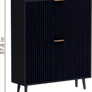 Shoe Cabinet Storage,Modern Freestanding Organizer with 2 Flip Drawers,Narrow Shoe Rack Cabinet for Entryway,Black - Image 3