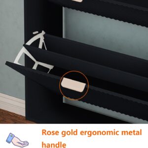 Shoe Cabinet Storage,Modern Freestanding Organizer with 2 Flip Drawers,Narrow Shoe Rack Cabinet for Entryway,Black - Image 6