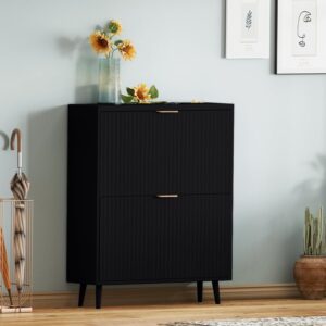 Shoe Cabinet Storage,Modern Freestanding Organizer with 2 Flip Drawers,Narrow Shoe Rack Cabinet for Entryway,Black - Image 8