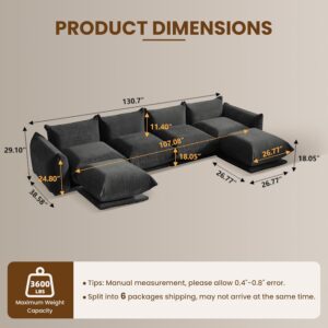 Modern Modular Sectional Sofa Couch, 130.7" U-Shape Sectional Sofa with 2-Ottomans for Living Room Apartment Office, Black - Image 2