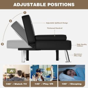 Homall Futon Sofa Bed, Leather Futon Couch with Removable Armrests, Adjustable Recliner Sleeper Sofa Bed with Dual Cup Holders for Living Room, Apartment, Office (Black), 30.7 x 65 x 28 - Image 5