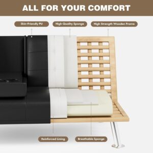 Homall Futon Sofa Bed, Leather Futon Couch with Removable Armrests, Adjustable Recliner Sleeper Sofa Bed with Dual Cup Holders for Living Room, Apartment, Office (Black), 30.7 x 65 x 28 - Image 6