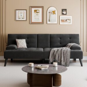 Meilocar 64" Futon Sofa Bed, 64" Convertible Loveseat with 2 Cup Holders, Small Couch with 3 Adjustable Angles & Removable Armrest, Sleeper Sofa for Apartment, 5.3 FT, Black - Image 3
