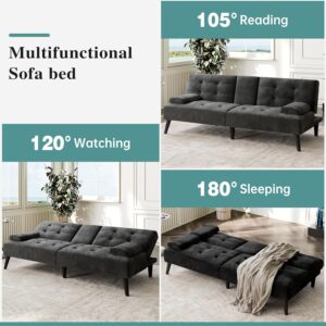 Meilocar 64" Futon Sofa Bed, 64" Convertible Loveseat with 2 Cup Holders, Small Couch with 3 Adjustable Angles & Removable Armrest, Sleeper Sofa for Apartment, 5.3 FT, Black - Image 5