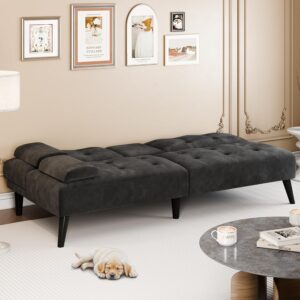 Meilocar 64" Futon Sofa Bed, 64" Convertible Loveseat with 2 Cup Holders, Small Couch with 3 Adjustable Angles & Removable Armrest, Sleeper Sofa for Apartment, 5.3 FT, Black - Image 6