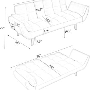 74-Inch Velvet Tufted Upholstered Futon Sofabed for Bedroom Living Room, Modern Convertible Futon Loveseat Sleeper Sofa Bed with Adjustable Backrest and Pillows | Easy to Assemble - Image 5