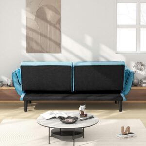 74-Inch Velvet Tufted Upholstered Futon Sofabed for Bedroom Living Room, Modern Convertible Futon Loveseat Sleeper Sofa Bed with Adjustable Backrest and Pillows | Easy to Assemble - Image 6