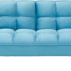 74-Inch Velvet Tufted Upholstered Futon Sofabed for Bedroom Living Room, Modern Convertible Futon Loveseat Sleeper Sofa Bed with Adjustable Backrest and Pillows | Easy to Assemble - Image 7