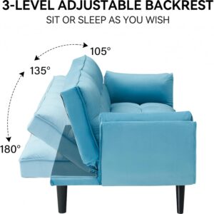 74-Inch Velvet Tufted Upholstered Futon Sofabed for Bedroom Living Room, Modern Convertible Futon Loveseat Sleeper Sofa Bed with Adjustable Backrest and Pillows | Easy to Assemble - Image 4
