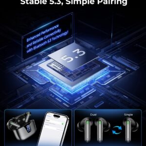 Wireless Earbuds Bluetooth Headphones, 50H Playtime Ear Buds with Mic, LED Digital Display Charging Case, IPX7 Waterproof, Deep Bass Stereo, in-Ear Earphone for iPhone Andriod Phone - Ink - Image 6