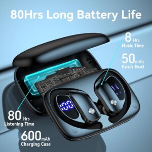 Ear Buds Wireless Earbuds Bluetooth Headphones with 80H Playtime LED Display Case, Over-Ear Hook with Mic, Stereo Sound, Easy Button Controls, Sports Earphones for Running Workout Gym Black - Image 3