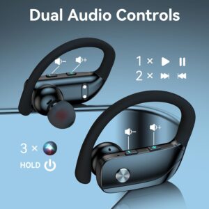 Ear Buds Wireless Earbuds Bluetooth Headphones with 80H Playtime LED Display Case, Over-Ear Hook with Mic, Stereo Sound, Easy Button Controls, Sports Earphones for Running Workout Gym Black - Image 4