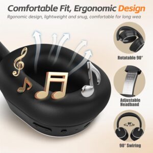 Hybrid Active Noise Cancelling Bluetooth Headphones,Bluetooth 6.0 Over Ear Wireless Headphones with 60H Playtime, Hi-Res Audio, Deep Bass, Memory Foam Ear Cups for Home Office Travel Black - Image 3