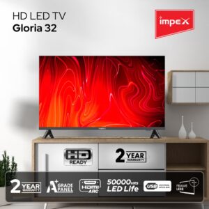 Impex 32-Inch HD LED TV - A+ Panel, Frameless Design Television, 3 HDMI, 2 USB, VGA, 1366x768 Resolution, 2 Year Warranty - GLORIA 32, Black GLORIA 32 Black - Image 2