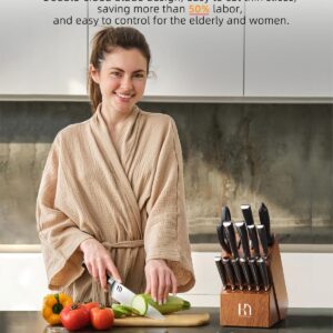 KnifeSaga Knife Set, 15 Pcs Kitchen Knife Block Set, Enduring Razor-Sharp High Carbon Stainless Steel Chef Knife Set with Block and Sharpener, Premium Knives Set for Kitchen, Ash Wood Valentine's Gift - Image 5