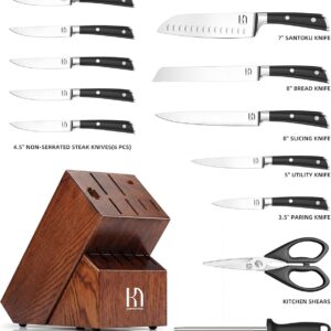 KnifeSaga Knife Set, 15 Pcs Kitchen Knife Block Set, Enduring Razor-Sharp High Carbon Stainless Steel Chef Knife Set with Block and Sharpener, Premium Knives Set for Kitchen, Ash Wood Valentine's Gift - Image 6
