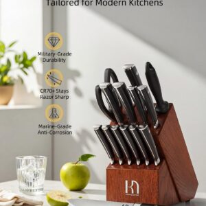 KnifeSaga Knife Set, 15 Pcs Kitchen Knife Block Set, Enduring Razor-Sharp High Carbon Stainless Steel Chef Knife Set with Block and Sharpener, Premium Knives Set for Kitchen, Ash Wood Valentine's Gift - Image 3