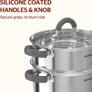 SUNHOUSE 3 Quarts Steamer Pots With Lid, 2-Tier Multipurpose Stainless Steel Steaming Pot Cookware With Stay-Cool Handles, Tri-ply Bottom, Compatible with All Cooktops - Image 4