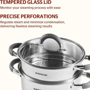 SUNHOUSE 3 Quarts Steamer Pots With Lid, 2-Tier Multipurpose Stainless Steel Steaming Pot Cookware With Stay-Cool Handles, Tri-ply Bottom, Compatible with All Cooktops - Image 6