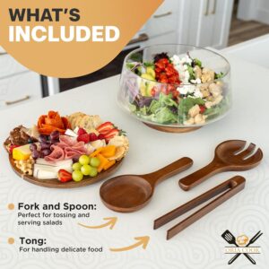 Large Glass Salad Bowl with Lid Set, 5.7 L Decorative Glass Mixing Bowl, Trifle and Serving Bowls with Lids as Cheese Charcuterie Board and Plate, Comes with Wood Serving Utensils - Image 3