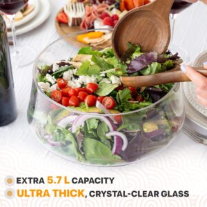 Large Glass Salad Bowl with Lid Set, 5.7 L Decorative Glass Mixing Bowl, Trifle and Serving Bowls with Lids as Cheese Charcuterie Board and Plate, Comes with Wood Serving Utensils - Image 4