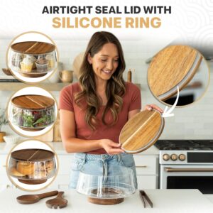 Large Glass Salad Bowl with Lid Set, 5.7 L Decorative Glass Mixing Bowl, Trifle and Serving Bowls with Lids as Cheese Charcuterie Board and Plate, Comes with Wood Serving Utensils - Image 6