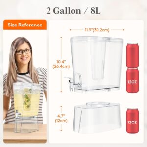 Lifewit 2 Gallon Drink Dispenser for Parties 2 Pcs, Large Plastic Beverage Container for Juice/Tea/Soda with Stand & Ice Core, Clear Lemonade Dispenser with Spigot, BPA Free Water Pitcher for Hosting - Image 2