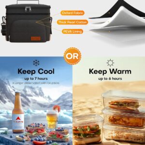 HOTOR Insulated Lunch Box for Men & Women - Leak-Proof Cooler Lunch Bag with 4 Pockets, Adjustable Strap, Ideal for Work, Picnic, Travel - Medium, Black, 10.2"×6.9"×8.5" - Image 4