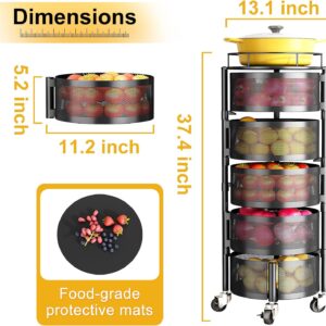 Fruit and Vegetable Basket Bowls for Kitchen with Metal Top Lid, 5 Tier Rotating Storage Rack Cart for Potato Onion Bread Banana, Wire Basket Organizer on Wheels, Large, Black - Image 2