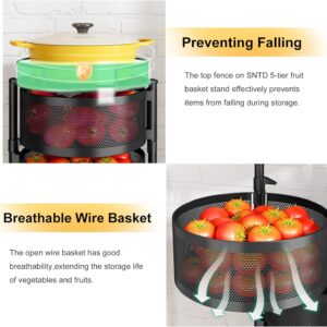 Fruit and Vegetable Basket Bowls for Kitchen with Metal Top Lid, 5 Tier Rotating Storage Rack Cart for Potato Onion Bread Banana, Wire Basket Organizer on Wheels, Large, Black - Image 3