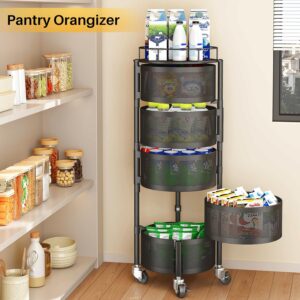 Fruit and Vegetable Basket Bowls for Kitchen with Metal Top Lid, 5 Tier Rotating Storage Rack Cart for Potato Onion Bread Banana, Wire Basket Organizer on Wheels, Large, Black - Image 5