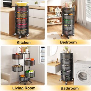 Fruit and Vegetable Basket Bowls for Kitchen with Metal Top Lid, 5 Tier Rotating Storage Rack Cart for Potato Onion Bread Banana, Wire Basket Organizer on Wheels, Large, Black - Image 7