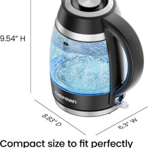Chefman Electric Kettle, 1.8L 1500W, Hot Water Boiler, Removable Lid for Easy Cleaning, Auto Shut Off, Boil-Dry Protection, Stainless Steel Filter, BPA Free, Borosilicate Glass Electric Tea Kettle - Image 3