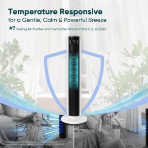 LEVOIT Tower Fan for Bedroom, 90° Oscillating Standing Fan with 28dB Quiet for Sleep, 25ft/s Velocity, 12H Timer, 5 Speeds 4 Modes, Remoter, Bladeless Room Fan for Home, Office, Indoor, 36 inch, White - Image 2