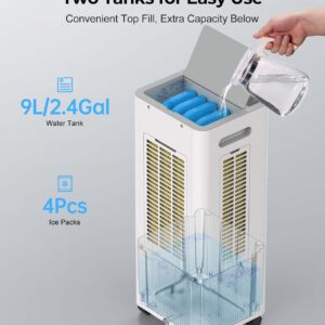 Evaporative Air Cooler with Remote & Timer, 2200+ CFM Portable Fan That Blows Cold Air for Large Room, Home Office, Bedroom - 2.1Gal High-Capacity Tank, 3 Modes, Whisper Quiet 30dB & Sleep Mode - Image 6