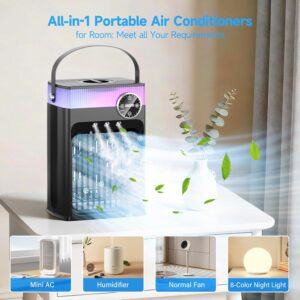 Portable Air Conditioners, 4 in 1 Evaporative Air Cooler with 1200ML Tank, Queit Cooling Fan with Remote Control, 2-8H Timer, 3 Modes & 8 LED Lights, Personal AC Unit for Bedroom, Office and Camping - Image 3