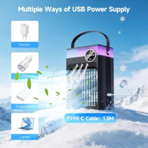 Portable Air Conditioners, 4 in 1 Evaporative Air Cooler with 1200ML Tank, Queit Cooling Fan with Remote Control, 2-8H Timer, 3 Modes & 8 LED Lights, Personal AC Unit for Bedroom, Office and Camping - Image 7
