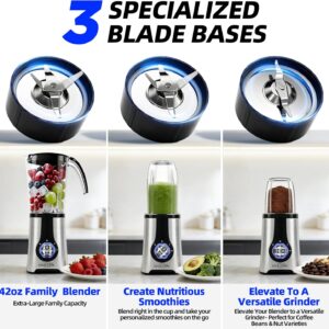 Blenders and Food Processor Combo for Kitchen, 13Pcs 4 in 1 Blender for Shakes and Smoothies,17oz Meat Grinder baby food&10oz Spice Grinder 42oz Family&24oz to-go Cups,Dishwasher Safe,Silver - Image 3