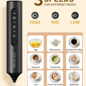 CIRCLE JOY Rechargeable Handheld Milk Frother Wand with Stand, 3 Variable Speeds, 3 Whisks and Storage Box, Electric Drink Mixer for Latte, Cappuccino, Hot Chocolate, Eggs and Protein Powder, Black - Image 3